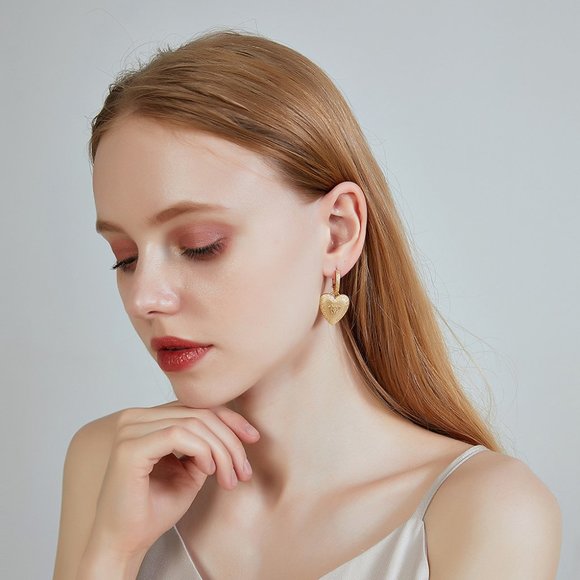 Roman Art Portrait Heart Huggie Earrings - Picture 8 of 12